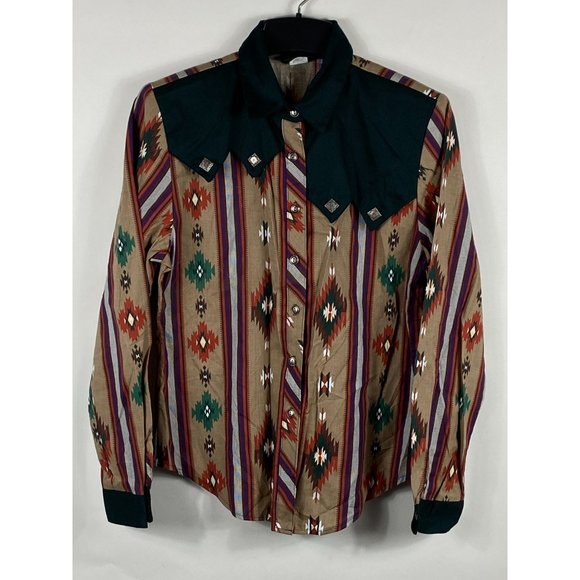 Roughrider Tops - VTG Roughrider by Circle Aztec Western Rodeo Button Up L/S Shirt M Women's D172